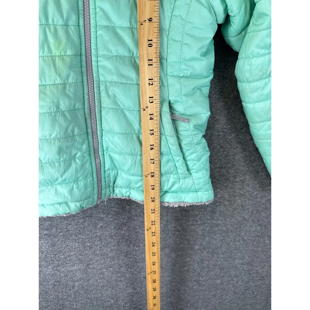 The North Face Mossbud Swirl Jacket Girls M 10/12 Mint Green Reversible Fur Coat